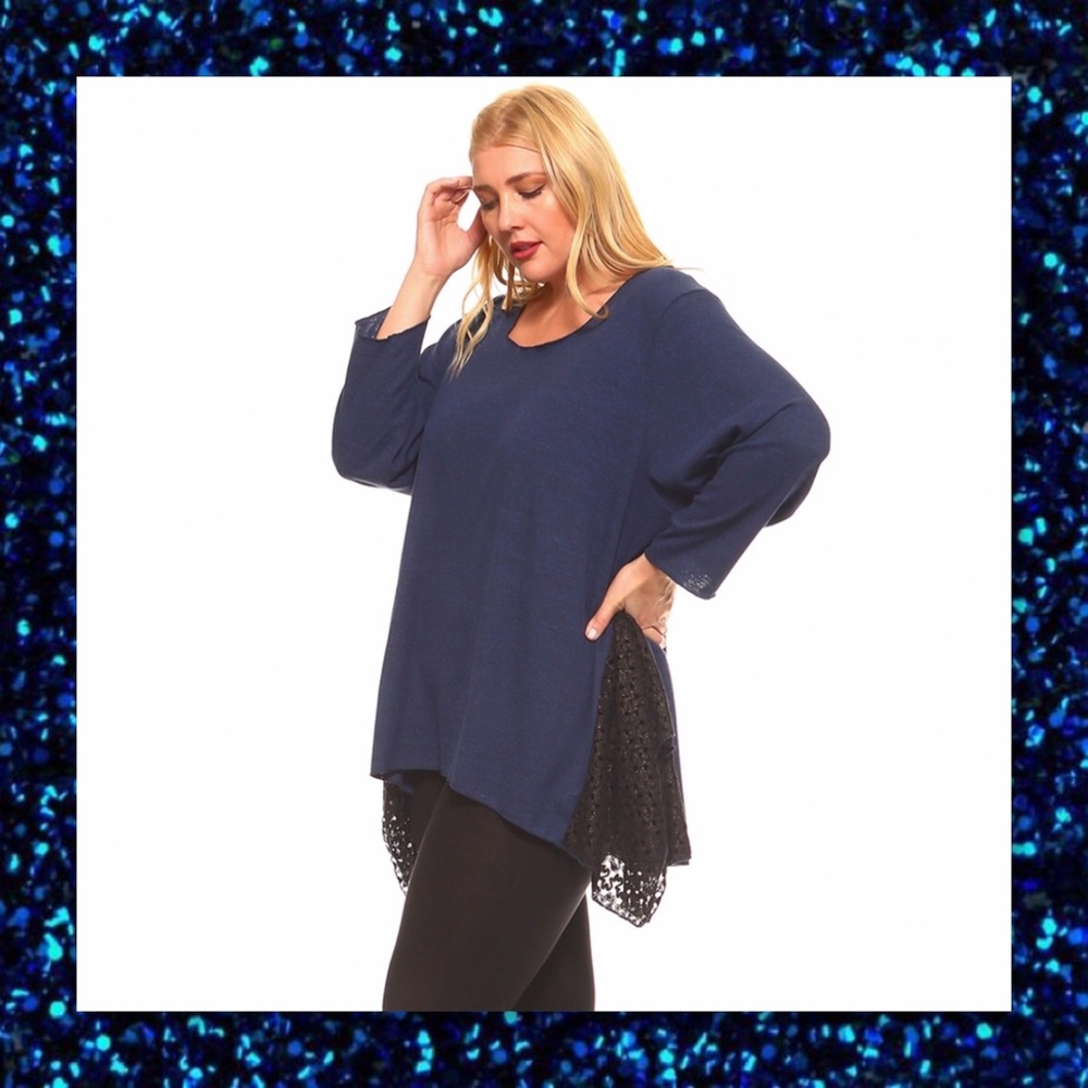 JUST IN🆕🅿️ Navy Lace Insert Handkerchief Tunic - Picture 1 of 5
